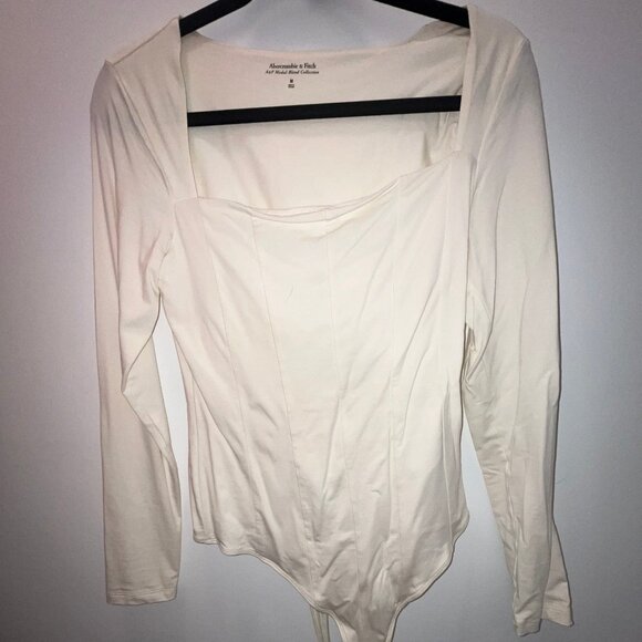 Abercrombie & Fitch - Long-Sleeve Cotton-Modal Squareneck Corset Bodysuit - Picture 4 of 6
